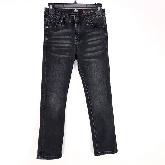 7 For All Mankind The Straight Jeans Women’s 10 Low Rise Black Denim Whiskered - Picture 1 of 13